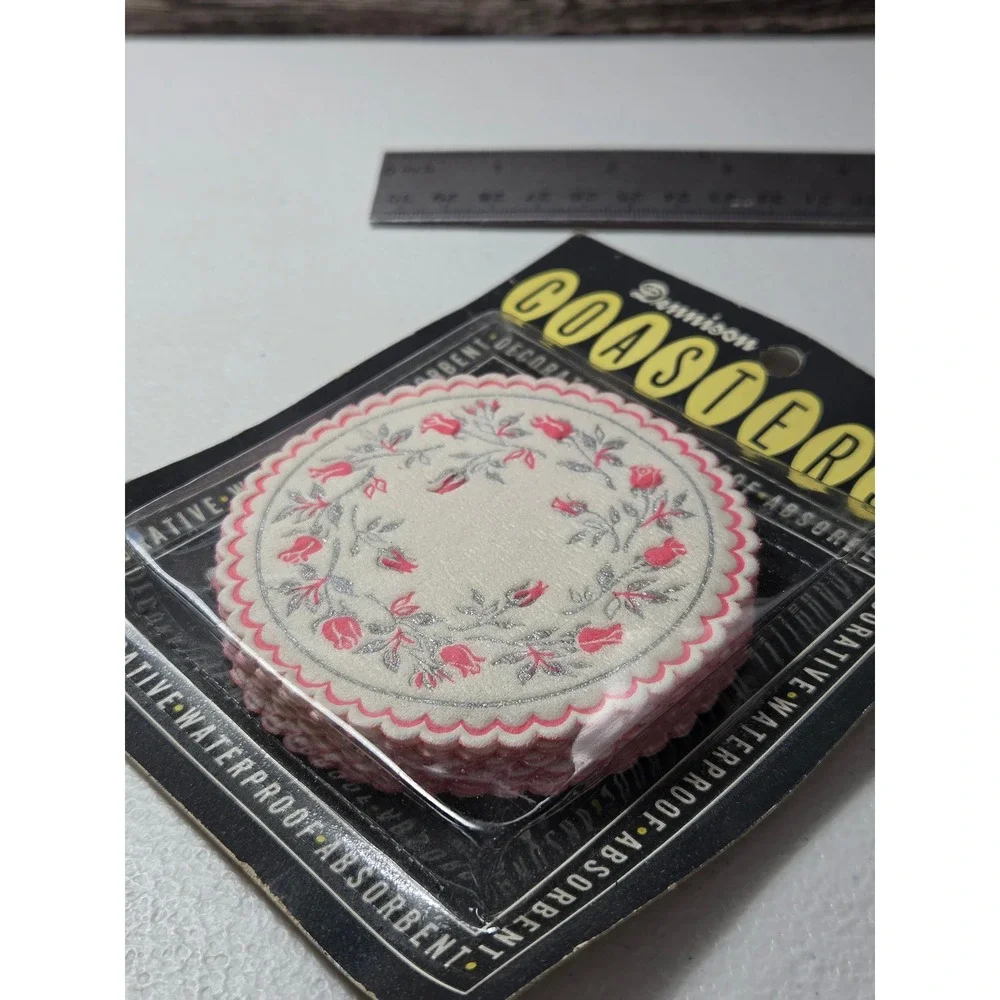 Vintage Dennison Coasters 12 Pack Red Rose Floral Waterproof Absorbent Retro MCM